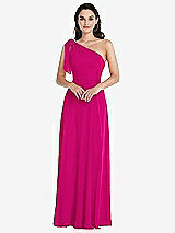 Alt View 1 Thumbnail - Think Pink Draped One-Shoulder Maxi Dress with Scarf Bow