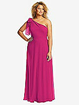 Front View Thumbnail - Think Pink Draped One-Shoulder Maxi Dress with Scarf Bow