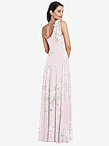 Alt View 3 Thumbnail - Watercolor Print Draped One-Shoulder Maxi Dress with Scarf Bow