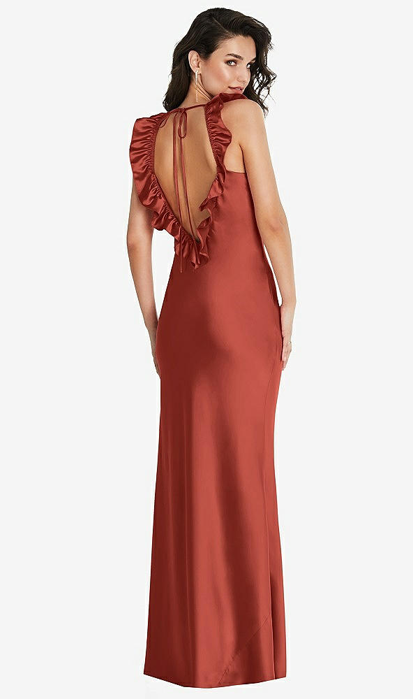 Front View - Amber Sunset Ruffle Trimmed Open-Back Maxi Slip Dress