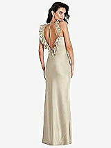 Front View Thumbnail - Champagne Ruffle Trimmed Open-Back Maxi Slip Dress