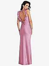 Front View Thumbnail - Powder Pink Ruffle Trimmed Open-Back Maxi Slip Dress