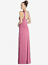 Rear View Thumbnail - Orchid Pink Draped Twist Halter Low-Back Satin Empire Dress