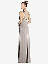 Rear View Thumbnail - Taupe Draped Twist Halter Low-Back Satin Empire Dress