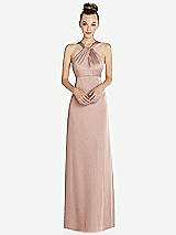 Front View Thumbnail - Toasted Sugar Draped Twist Halter Low-Back Satin Empire Dress