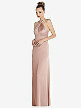 Side View Thumbnail - Toasted Sugar Draped Twist Halter Low-Back Satin Empire Dress