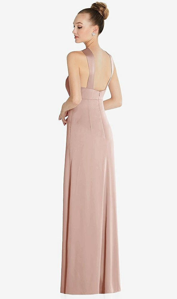 Back View - Toasted Sugar Draped Twist Halter Low-Back Satin Empire Dress