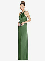 Side View Thumbnail - Vineyard Green Draped Twist Halter Low-Back Satin Empire Dress