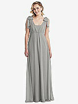 Front View Thumbnail - Chelsea Gray Empire Waist Shirred Skirt Convertible Sash Tie Maxi Dress