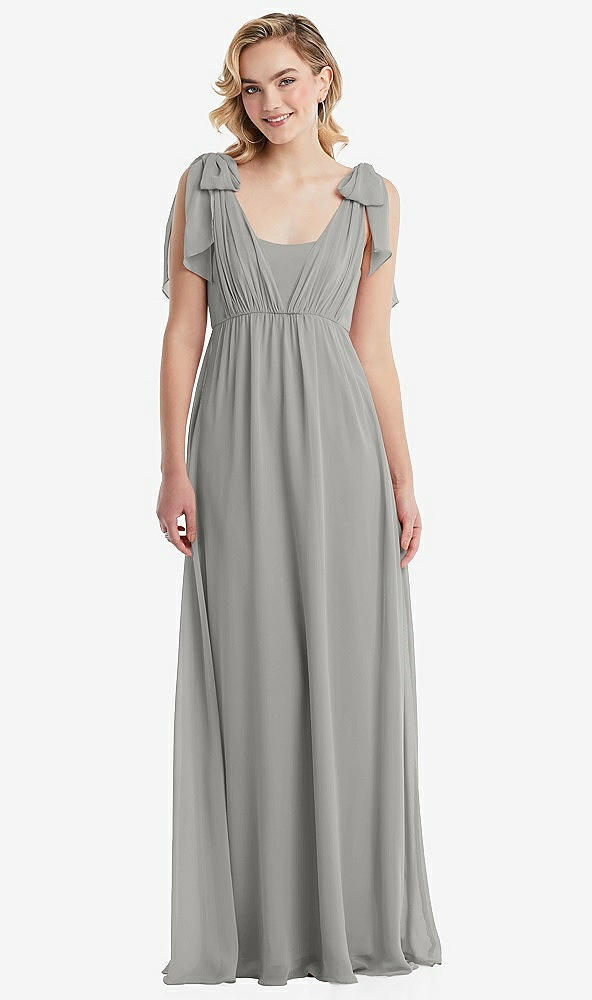 Front View - Chelsea Gray Empire Waist Shirred Skirt Convertible Sash Tie Maxi Dress