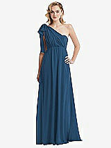 Alt View 3 Thumbnail - Dusk Blue Empire Waist Shirred Skirt Convertible Sash Tie Maxi Dress
