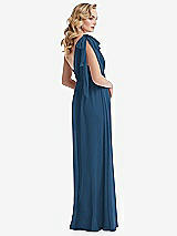 Alt View 4 Thumbnail - Dusk Blue Empire Waist Shirred Skirt Convertible Sash Tie Maxi Dress