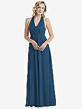 Alt View 5 Thumbnail - Dusk Blue Empire Waist Shirred Skirt Convertible Sash Tie Maxi Dress