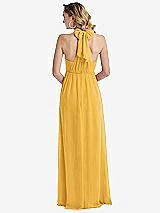 Rear View Thumbnail - NYC Yellow Empire Waist Shirred Skirt Convertible Sash Tie Maxi Dress