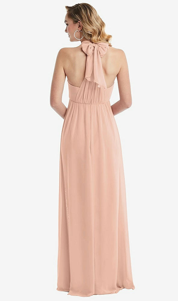 Back View - Pale Peach Empire Waist Shirred Skirt Convertible Sash Tie Maxi Dress