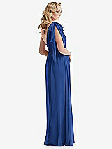 Alt View 4 Thumbnail - Classic Blue Empire Waist Shirred Skirt Convertible Sash Tie Maxi Dress