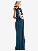 Alt View 4 Thumbnail - Atlantic Blue Empire Waist Shirred Skirt Convertible Sash Tie Maxi Dress