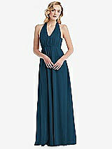 Alt View 5 Thumbnail - Atlantic Blue Empire Waist Shirred Skirt Convertible Sash Tie Maxi Dress