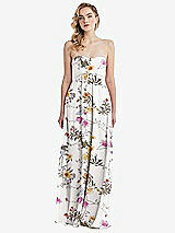 Alt View 6 Thumbnail - Butterfly Botanica Ivory Empire Waist Shirred Skirt Convertible Sash Tie Maxi Dress