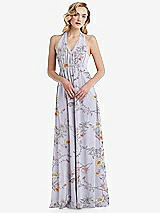 Alt View 5 Thumbnail - Butterfly Botanica Silver Dove Empire Waist Shirred Skirt Convertible Sash Tie Maxi Dress