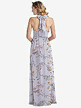 Rear View Thumbnail - Butterfly Botanica Silver Dove Empire Waist Shirred Skirt Convertible Sash Tie Maxi Dress