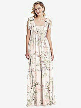Front View Thumbnail - Blush Garden Empire Waist Shirred Skirt Convertible Sash Tie Maxi Dress