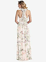 Rear View Thumbnail - Blush Garden Empire Waist Shirred Skirt Convertible Sash Tie Maxi Dress