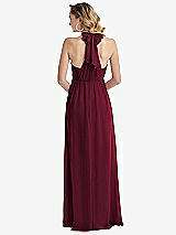 Rear View Thumbnail - Cabernet Empire Waist Shirred Skirt Convertible Sash Tie Maxi Dress