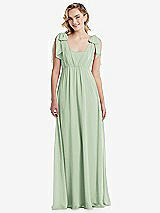 Front View Thumbnail - Celadon Empire Waist Shirred Skirt Convertible Sash Tie Maxi Dress
