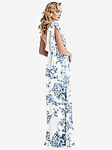 Alt View 4 Thumbnail - Cottage Rose Dusk Blue Empire Waist Shirred Skirt Convertible Sash Tie Maxi Dress