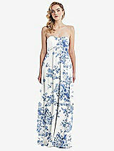 Alt View 6 Thumbnail - Cottage Rose Dusk Blue Empire Waist Shirred Skirt Convertible Sash Tie Maxi Dress