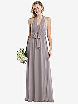 Alt View 1 Thumbnail - Cashmere Gray Empire Waist Shirred Skirt Convertible Sash Tie Maxi Dress