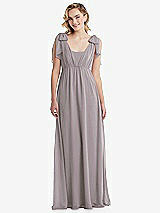 Front View Thumbnail - Cashmere Gray Empire Waist Shirred Skirt Convertible Sash Tie Maxi Dress