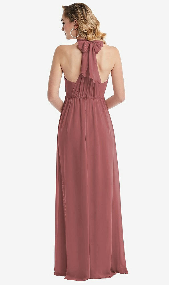 Back View - English Rose Empire Waist Shirred Skirt Convertible Sash Tie Maxi Dress