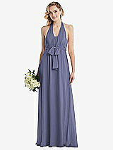 Alt View 1 Thumbnail - French Blue Empire Waist Shirred Skirt Convertible Sash Tie Maxi Dress