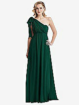 Alt View 3 Thumbnail - Hunter Green Empire Waist Shirred Skirt Convertible Sash Tie Maxi Dress