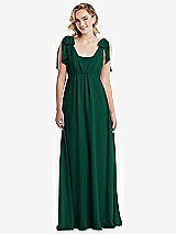 Front View Thumbnail - Hunter Green Empire Waist Shirred Skirt Convertible Sash Tie Maxi Dress