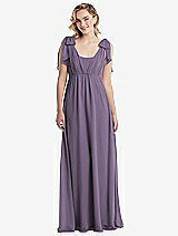 Front View Thumbnail - Lavender Empire Waist Shirred Skirt Convertible Sash Tie Maxi Dress