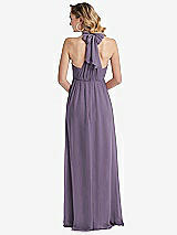 Rear View Thumbnail - Lavender Empire Waist Shirred Skirt Convertible Sash Tie Maxi Dress