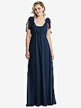 Front View Thumbnail - Midnight Navy Empire Waist Shirred Skirt Convertible Sash Tie Maxi Dress