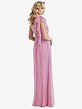 Alt View 4 Thumbnail - Powder Pink Empire Waist Shirred Skirt Convertible Sash Tie Maxi Dress