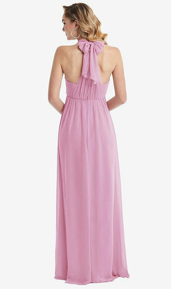Back View - Powder Pink Empire Waist Shirred Skirt Convertible Sash Tie Maxi Dress