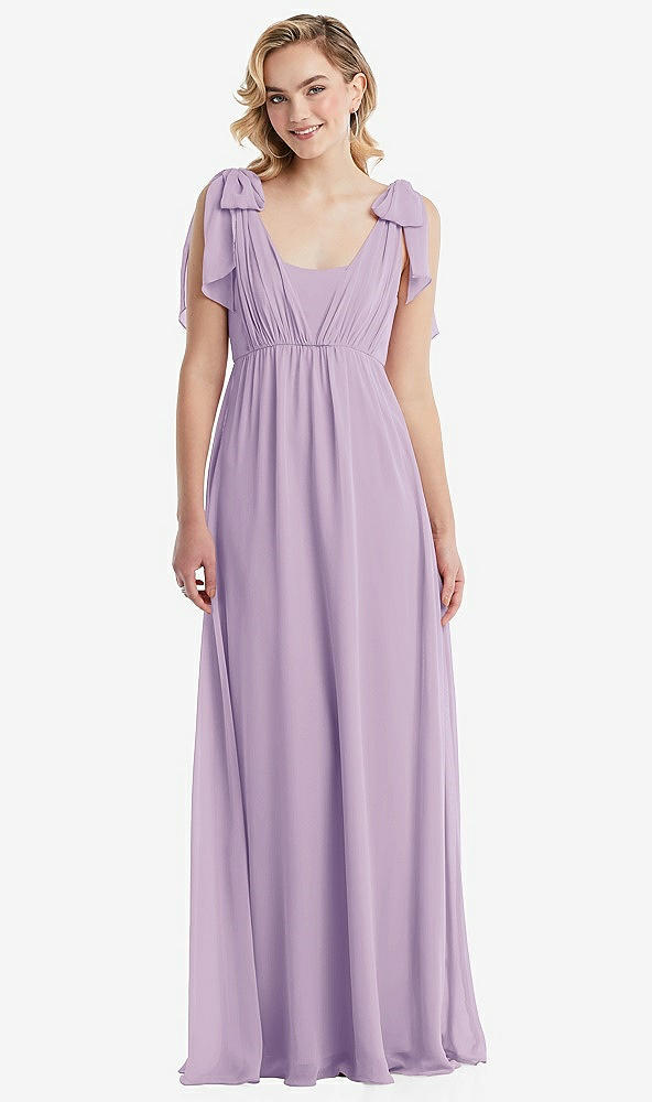 Front View - Pale Purple Empire Waist Shirred Skirt Convertible Sash Tie Maxi Dress