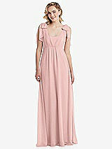 Front View Thumbnail - Rose - PANTONE Rose Quartz Empire Waist Shirred Skirt Convertible Sash Tie Maxi Dress