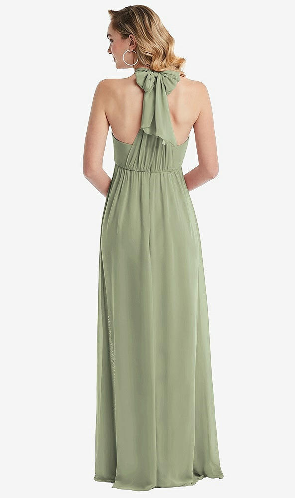 Back View - Sage Empire Waist Shirred Skirt Convertible Sash Tie Maxi Dress