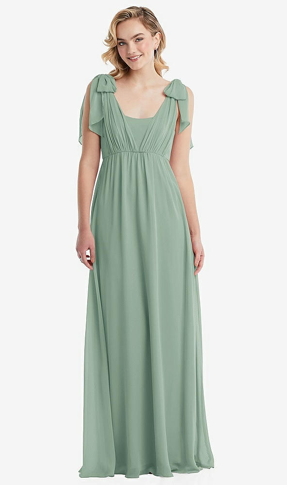 Front View - Seagrass Empire Waist Shirred Skirt Convertible Sash Tie Maxi Dress