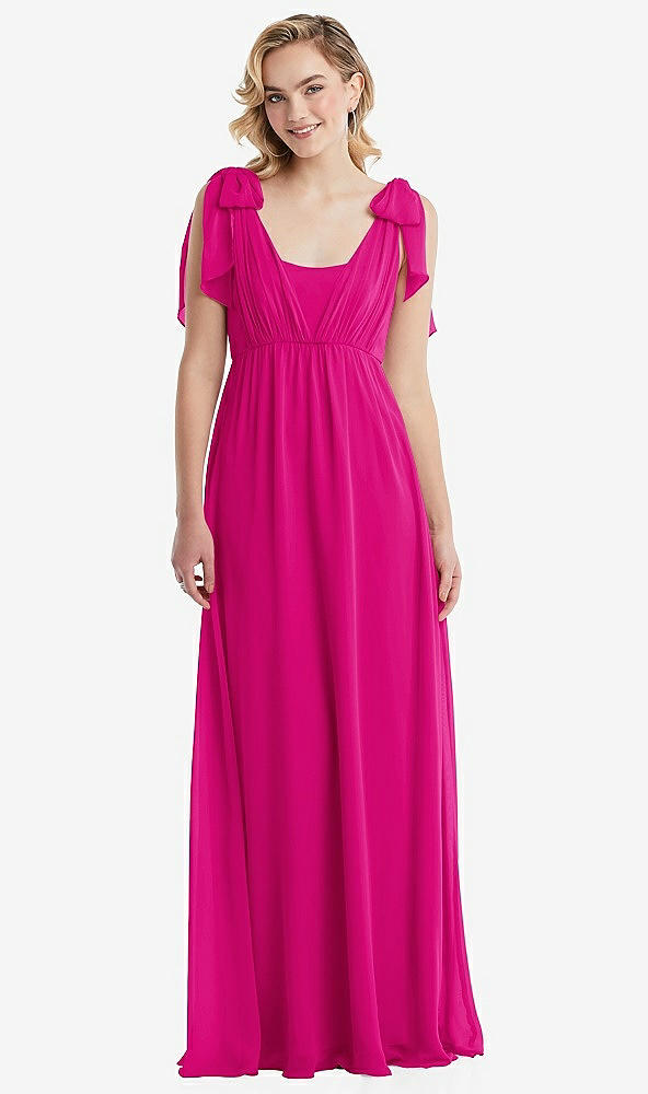 Front View - Think Pink Empire Waist Shirred Skirt Convertible Sash Tie Maxi Dress