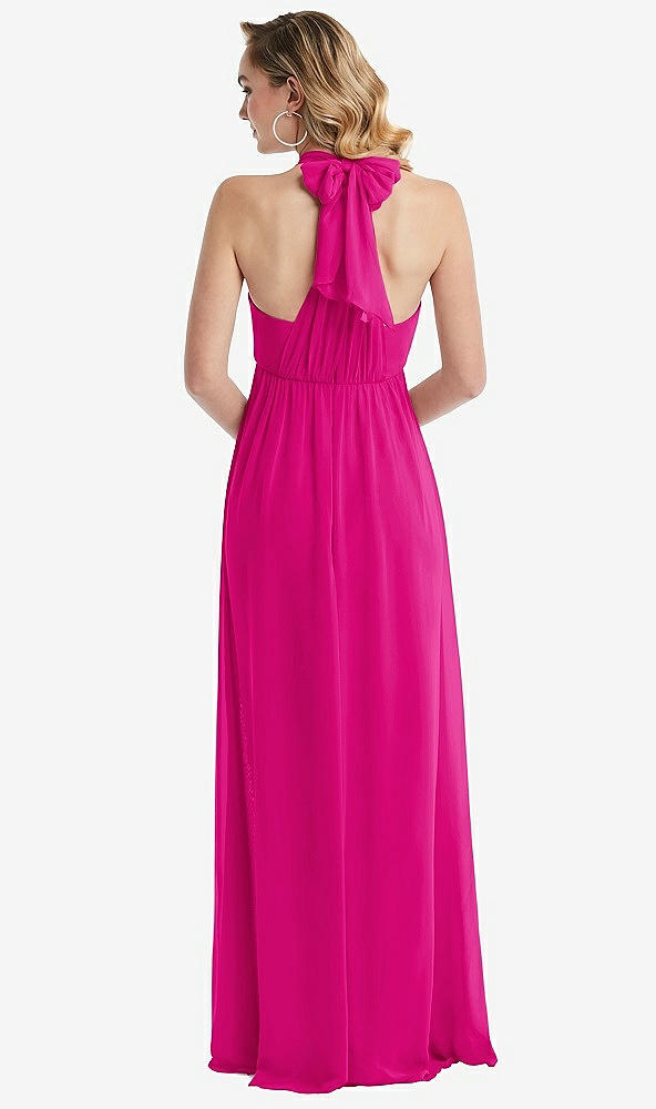 Back View - Think Pink Empire Waist Shirred Skirt Convertible Sash Tie Maxi Dress