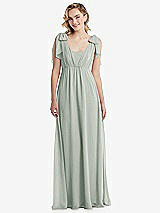 Front View Thumbnail - Willow Green Empire Waist Shirred Skirt Convertible Sash Tie Maxi Dress