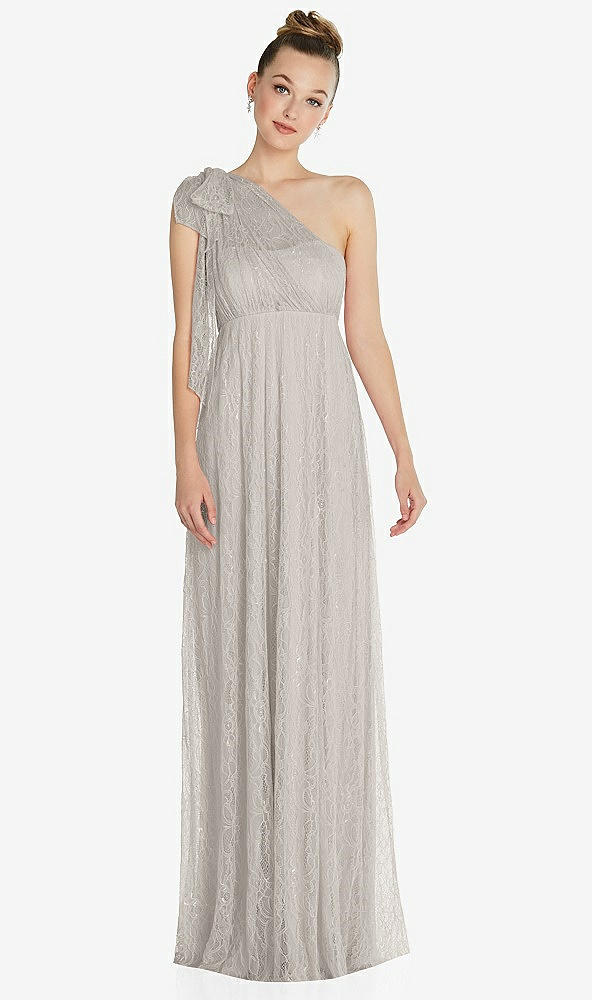 Front View - Oyster Empire Waist Convertible Sash Tie Lace Maxi Dress
